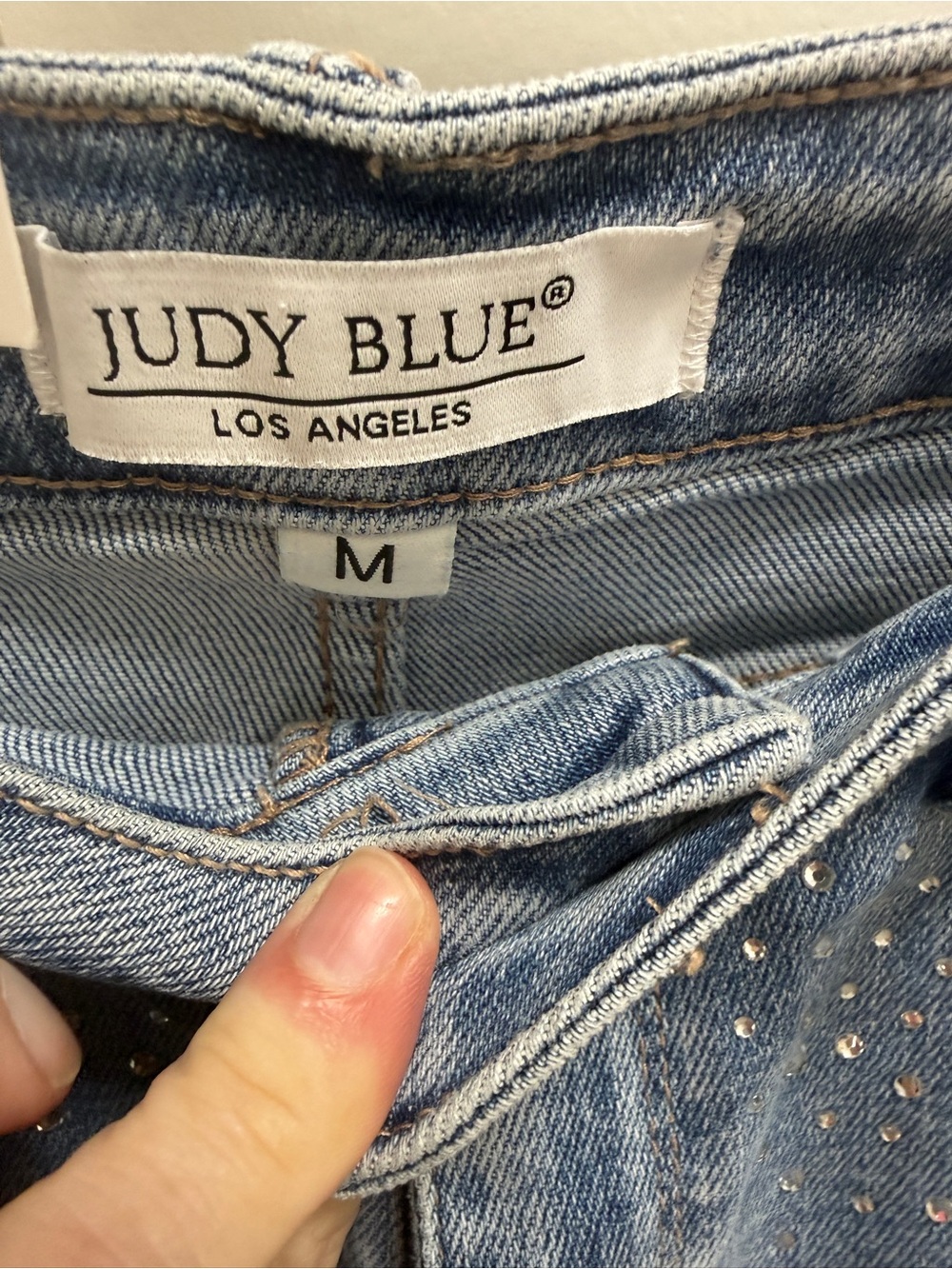 Judy Blue Light Wash Denim Shorts with Rhinestone Accents - Picture 3 of 3